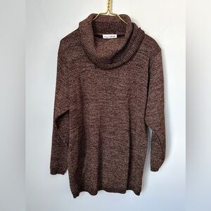 Vintage 80s MJ Carroll Brown Sparkle Metallic Knit Retro Cowl Neck Sweater Large